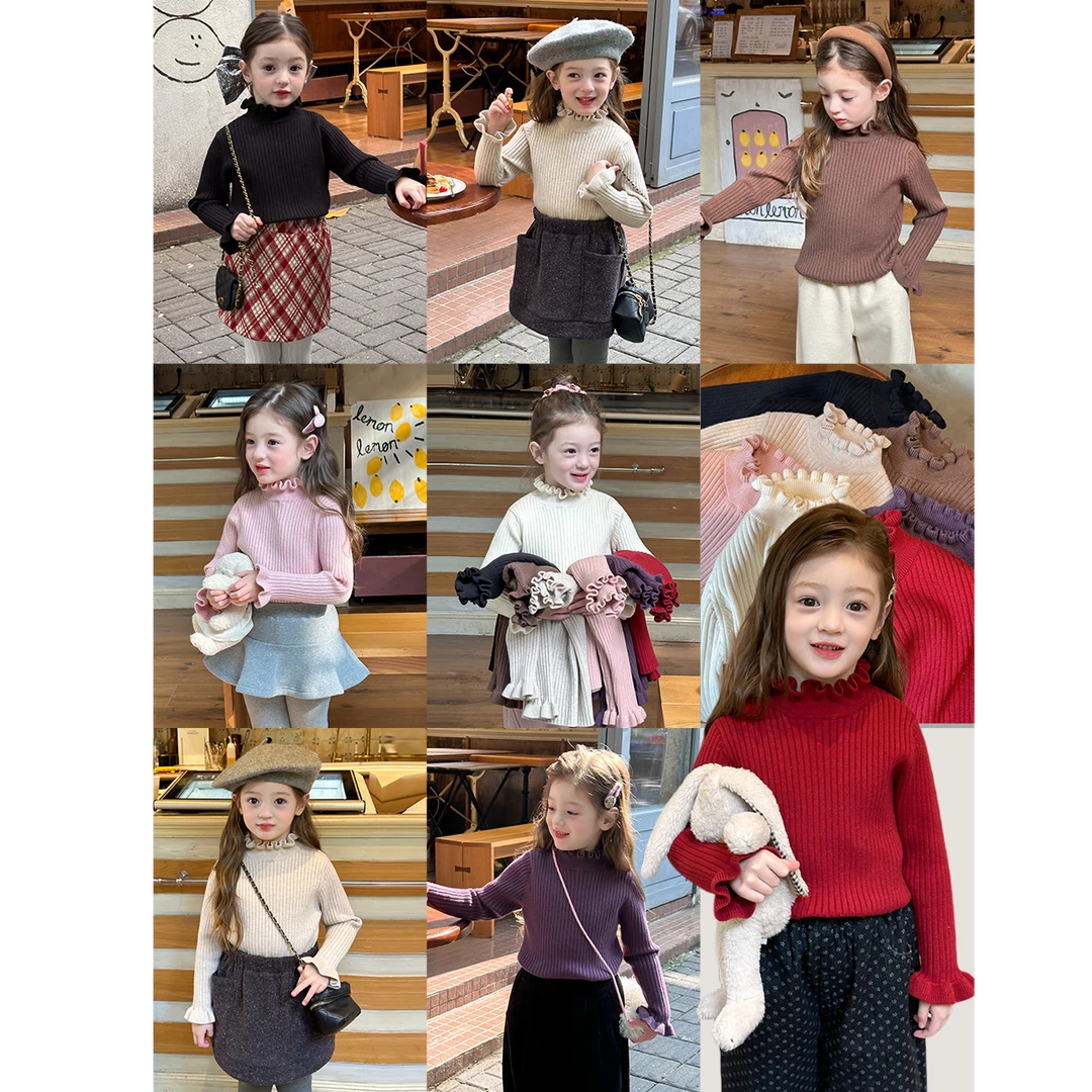 【抗起球打底】儿童花边毛保暖抗起球甜美冬内搭针织上衣 24A169