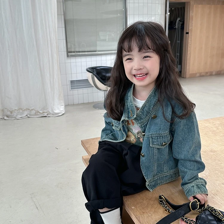 【现货】女童韩范复古短款夹克休闲气质水洗牛仔外套M049