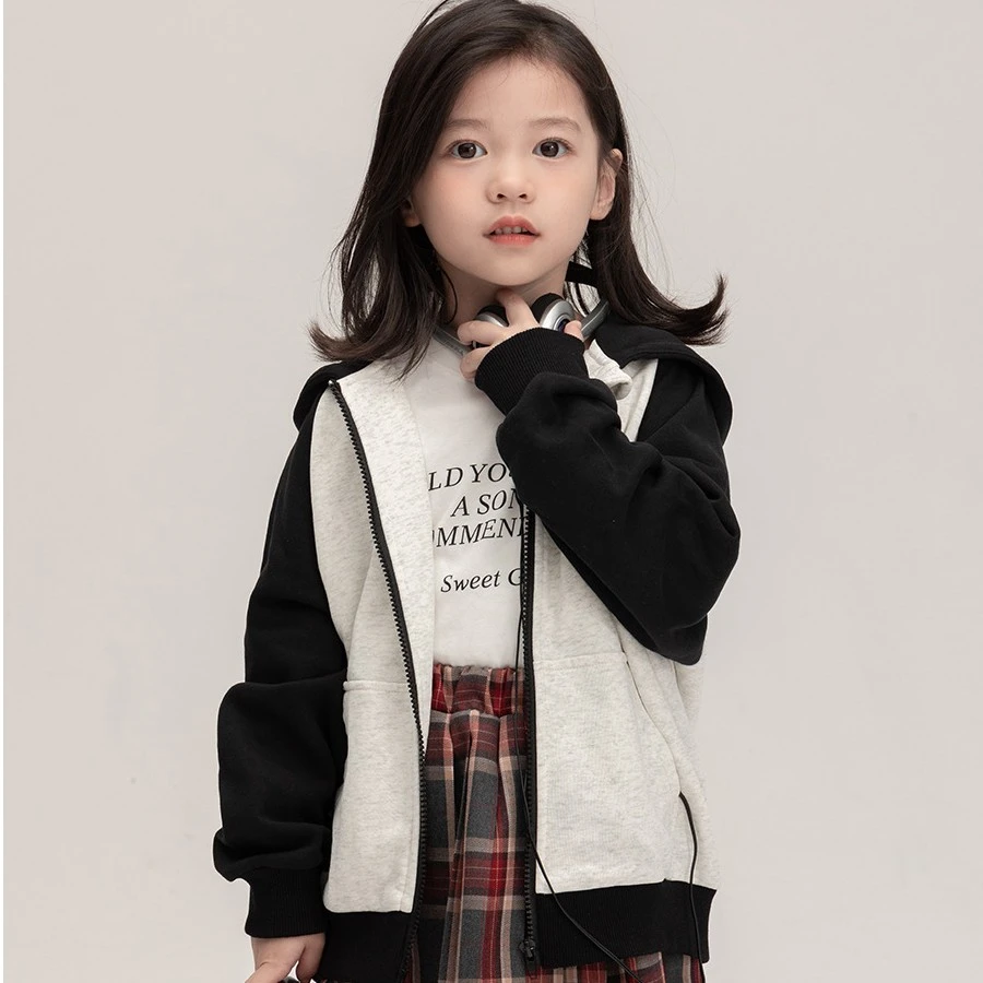 【现货清】撞色卫衣外套男女童潮酷字母拉链连帽衫k0138