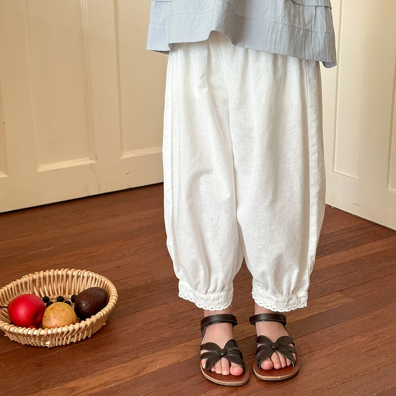 【新品】夏季儿童舒适精梳棉水洗休闲裤甜美蕾丝花边裤24V098