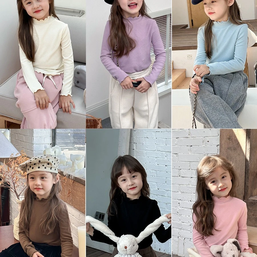 【初冬加厚】女童【现货】舒适羊绒拉毛甜美气质花边打底衫23P035