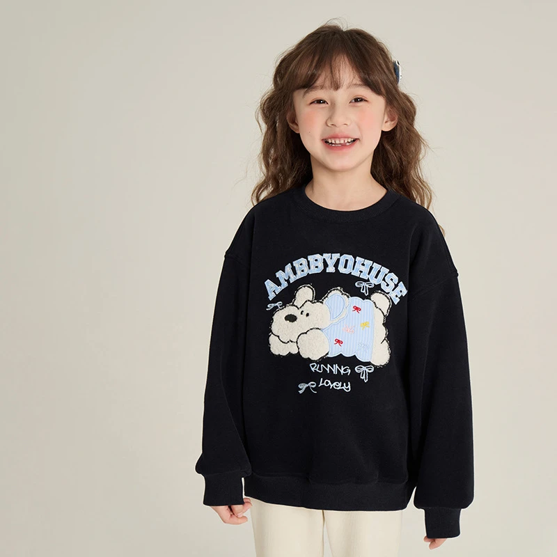 【现货清】儿童复合一体休闲宽松韩加绒卡通小熊卫衣 24Z060
