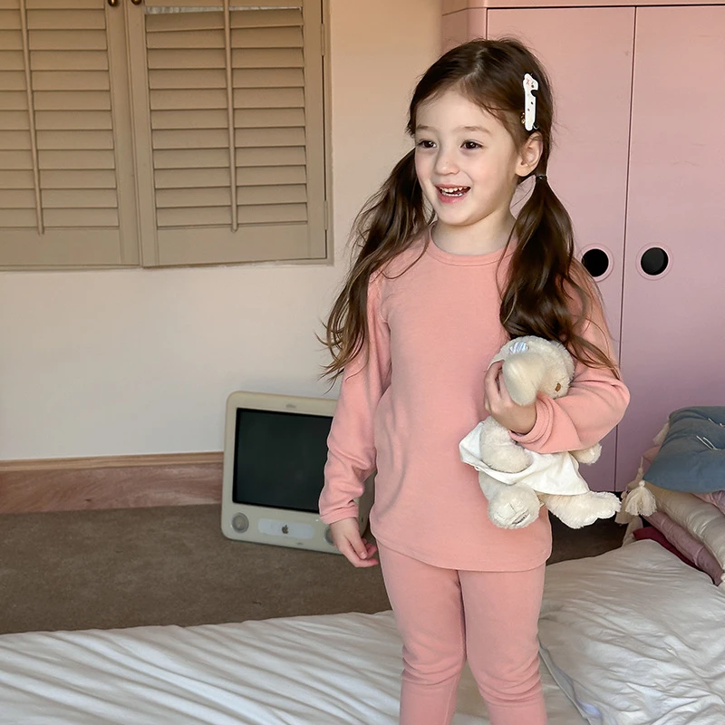 【纯色家居服】儿童冬秋衣秋裤精品双面羊绒睡衣无骨套装24A038