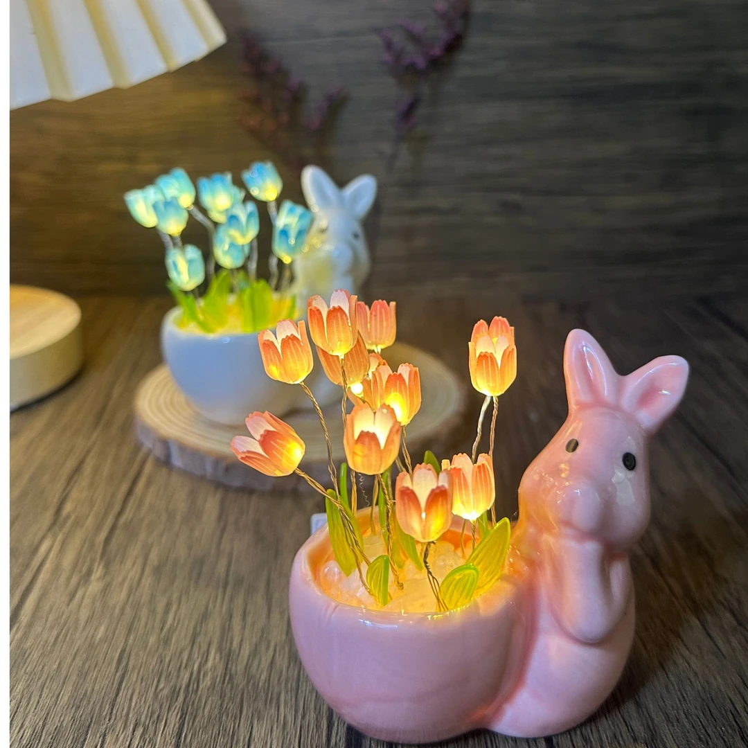 原创】小兔子郁金香小夜灯手工diy生日氛围摆件礼品礼物情人节女生