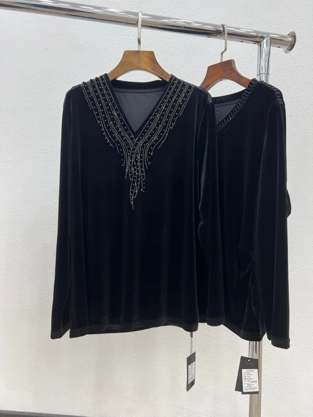 时尚气质轻奢百搭丝绒上衣