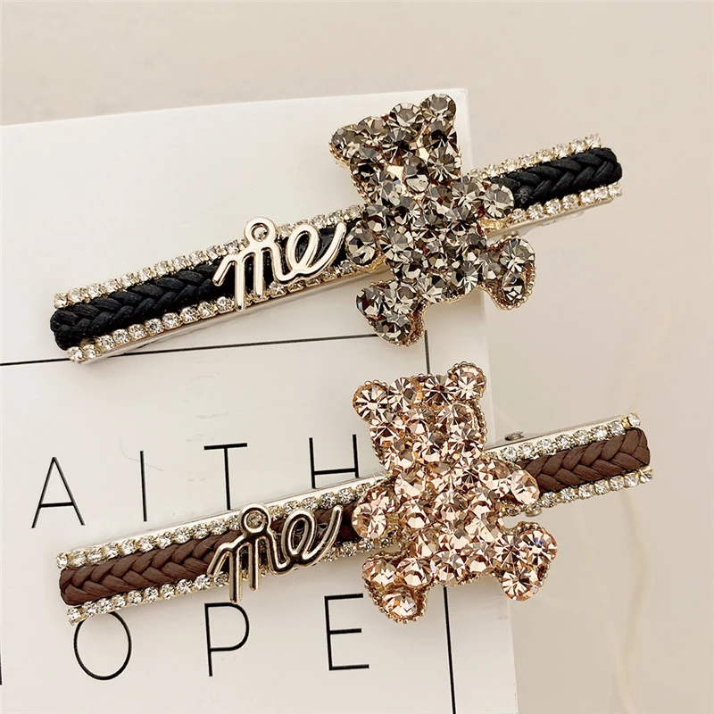 可爱合金镶钻小熊ins侧边发夹新款韩版发饰后脑勺夹韩系鸭嘴夹