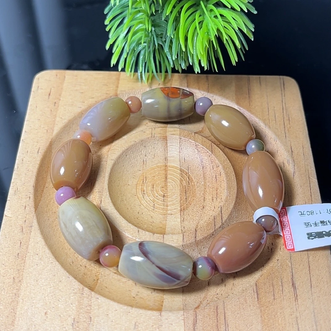 盐源玛瑙光面桶珠手链