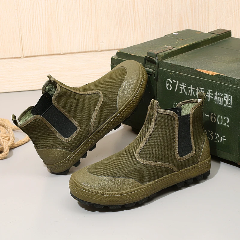 搏峰户外休闲防滑耐磨高帮一脚蹬劳保鞋黄胶鞋软底软面男女工作鞋