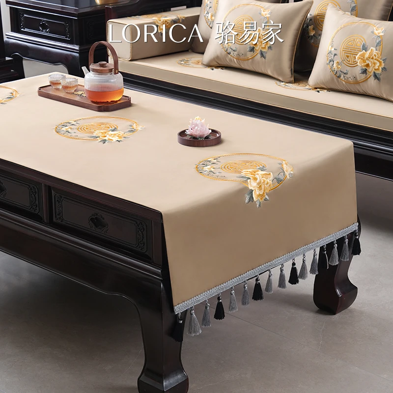 骆易家【国色天香】免洗茶几布餐桌布新中式电视柜盖布桌垫中式茶桌
