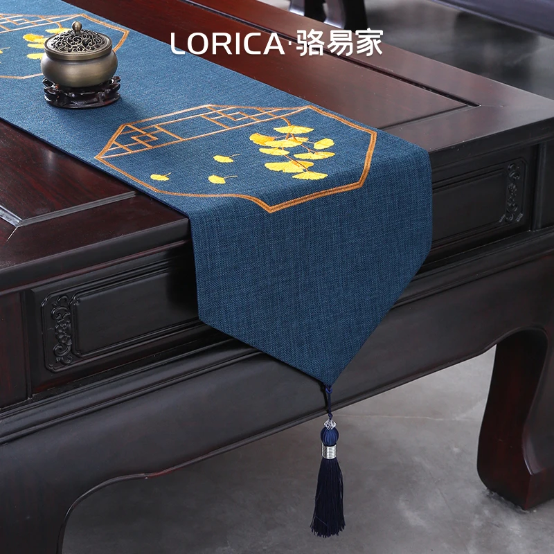 骆易家【金秋赋】工艺新中式禅意茶席设计布艺长条桌布茶桌垫布茶布