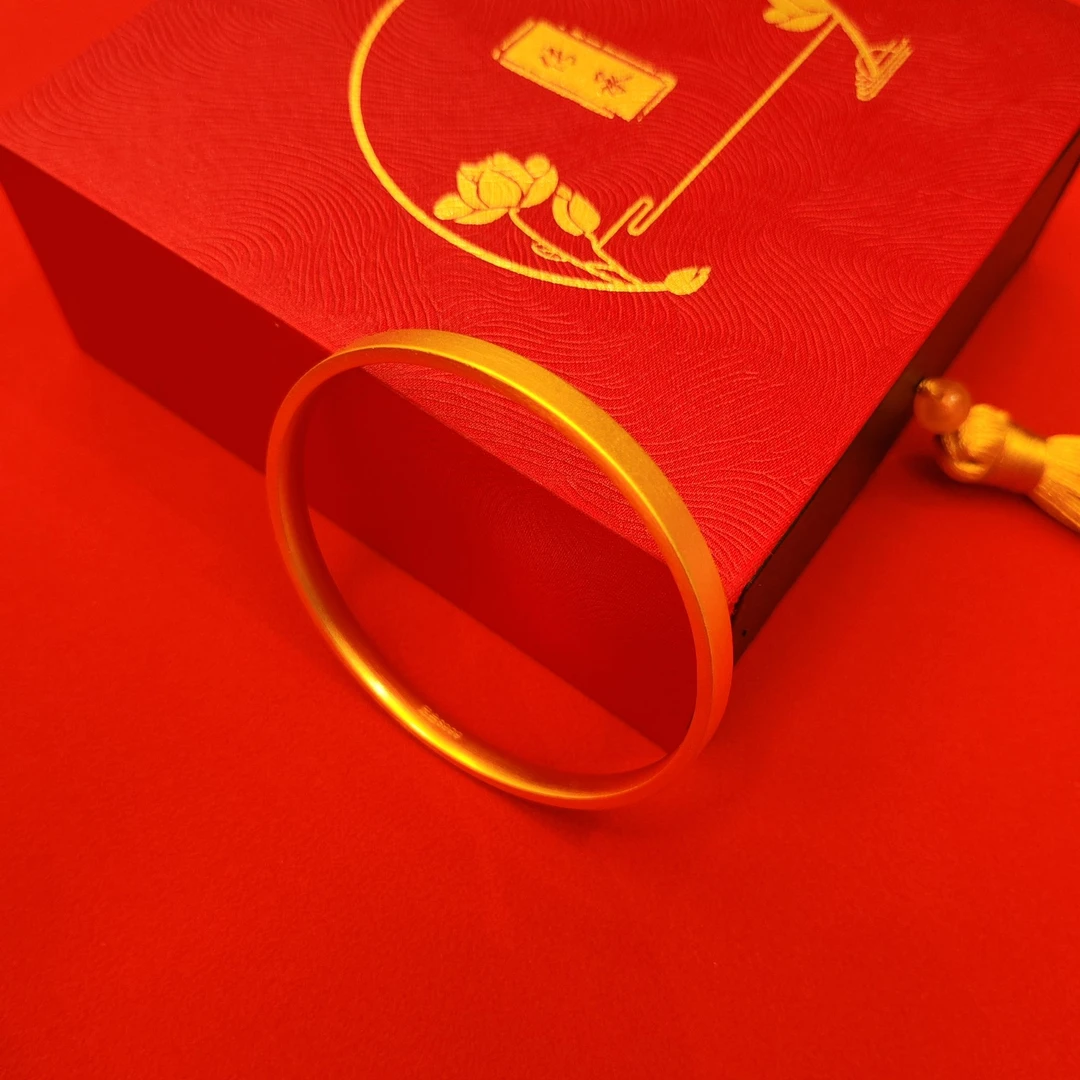 足银手镯 包金手镯女古法传承磨砂纯银平安无事镯子送女友老婆