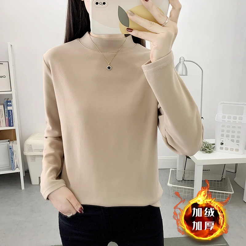 【高品质】秋冬双面德绒打底衫新款纯色洋气百搭保暖上衣大码长袖衫