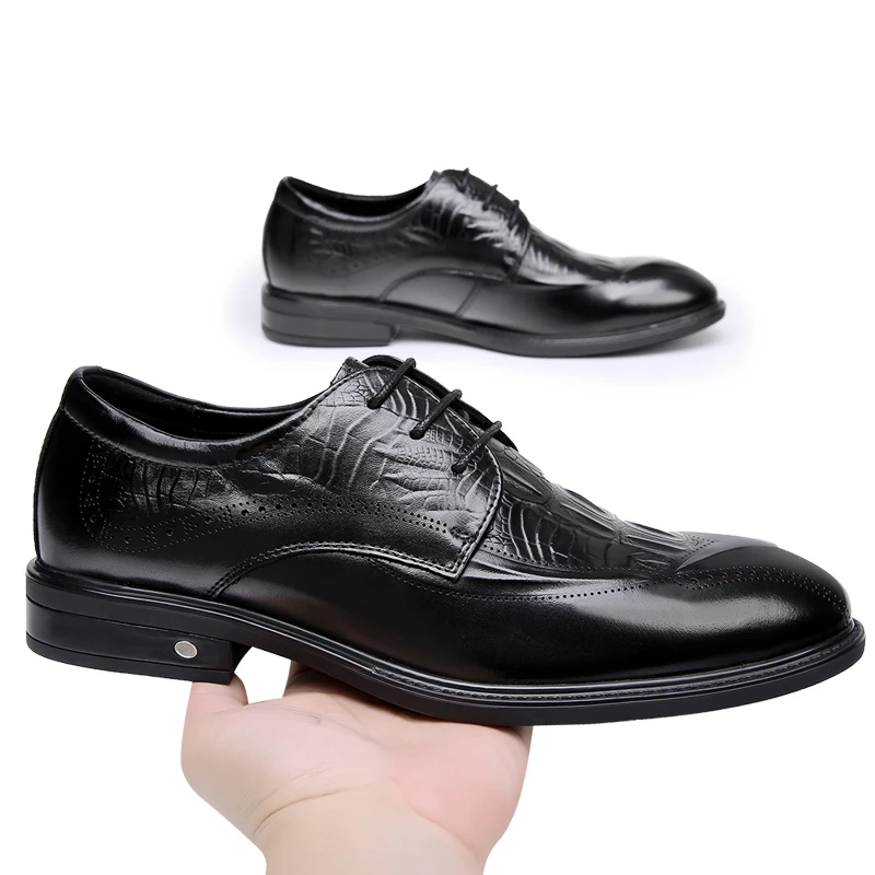 黑色牛皮英伦风男士鞋头层商务休闲男皮鞋系带鞋布洛克雕花皮鞋男