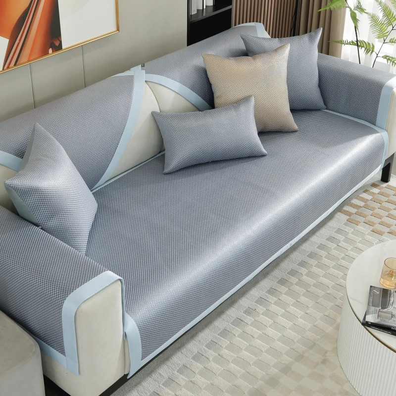 冰丝藤沙发垫夏季款凉席防滑红木布艺真皮长椅轻奢坐垫子四季通用