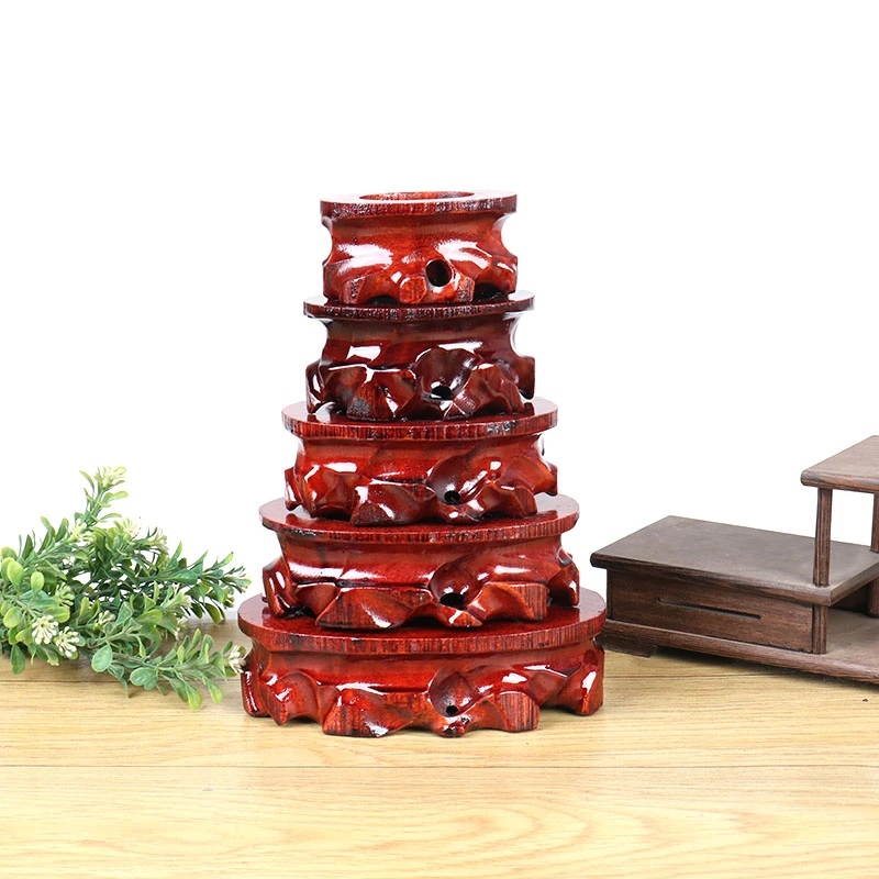 c107一套五个自带凹槽底座奇石底座免挖槽葫芦椭圆石头实木托架