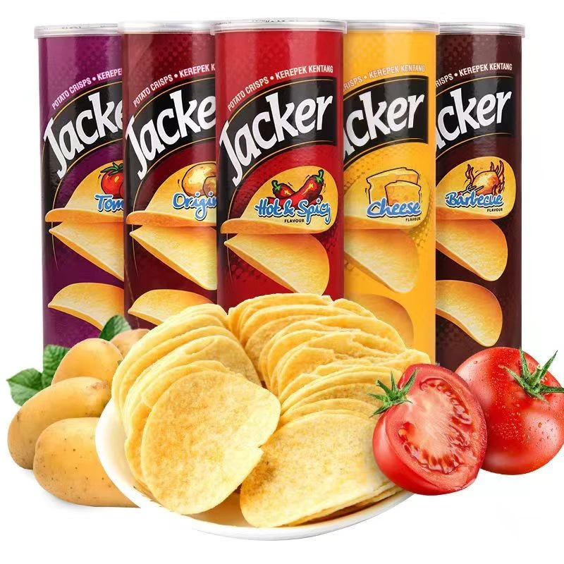 Jacker杰克牌薯片罐装香辣芝士番茄炭烧味红网膨化零食膨化土豆片