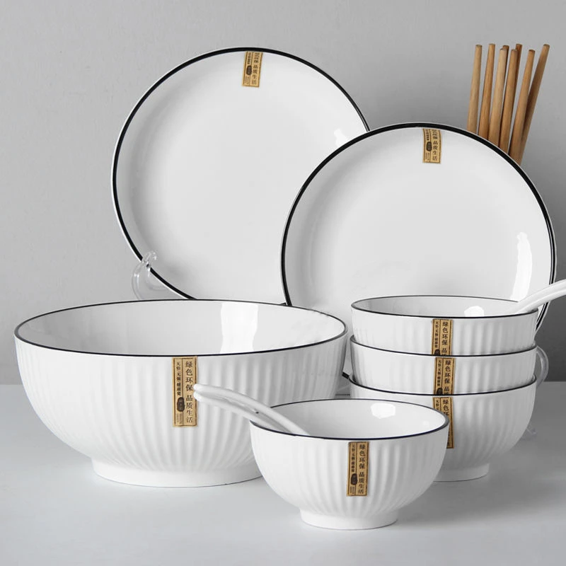 孟垣欧式竖纹11件套陶瓷餐具家用简约米饭碗大号汤碗个性吃饭碗