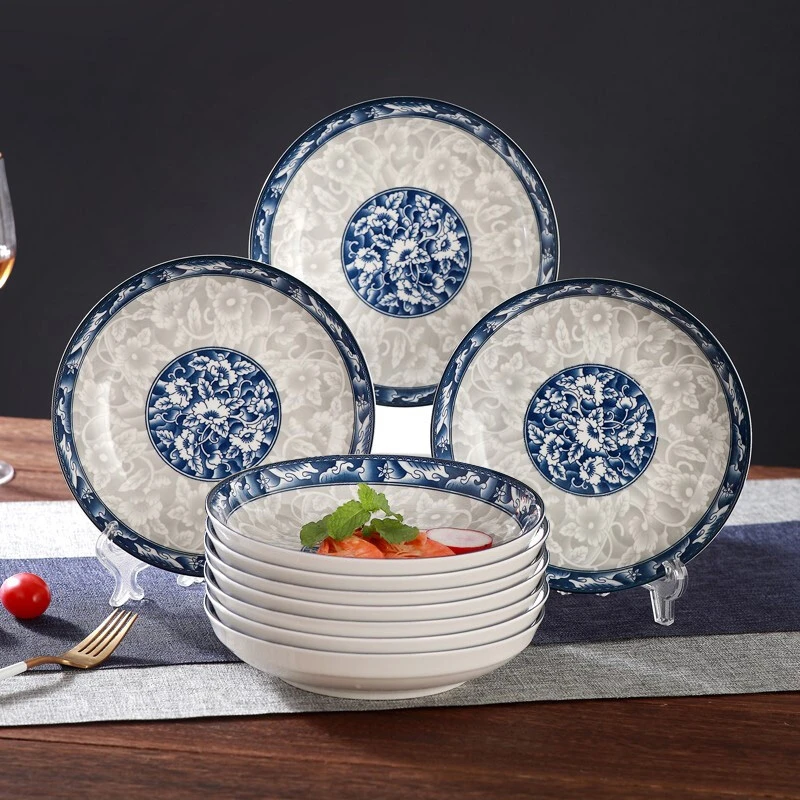 孟垣10个装6.25英寸中式青花瓷高温釉下彩陶瓷饭盘盘碟餐盘