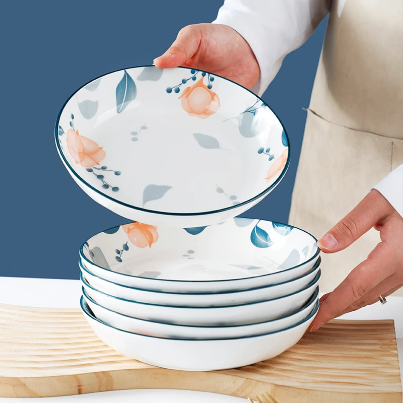 孟垣木棉花6个装7.2英寸家用网红防烫盘碟饭盘陶瓷餐具釉下彩套