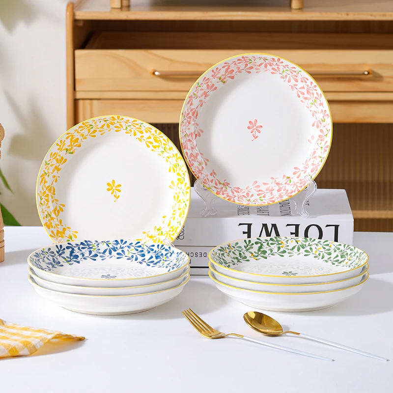 孟垣四季繁华系列8个6.5英寸盘子春夏秋冬家用陶瓷菜盘子