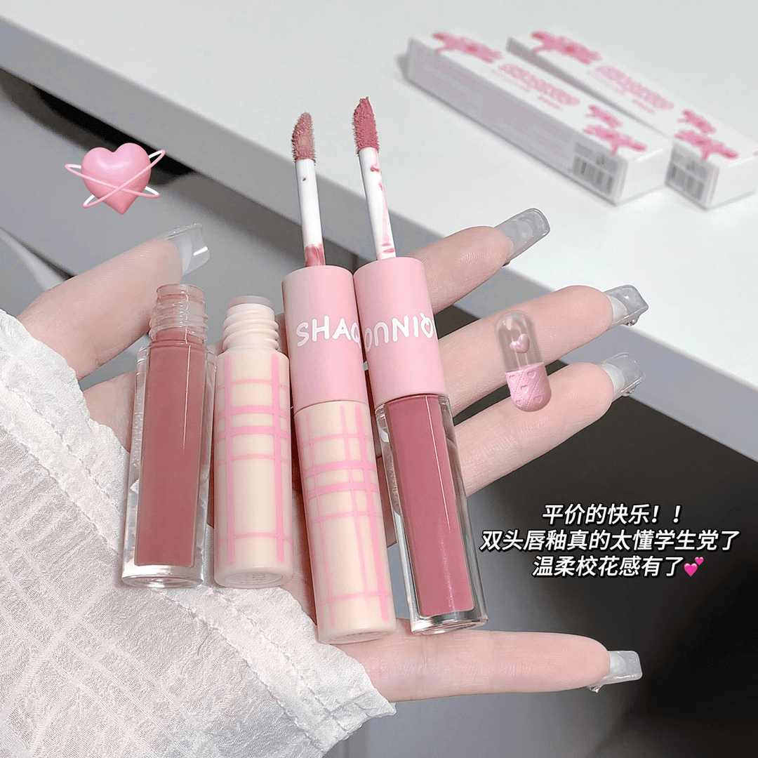【双头唇釉】嫩嘟嘟唇晶冻雾面显白口红水光滋润不沾杯唇泥哑光温柔