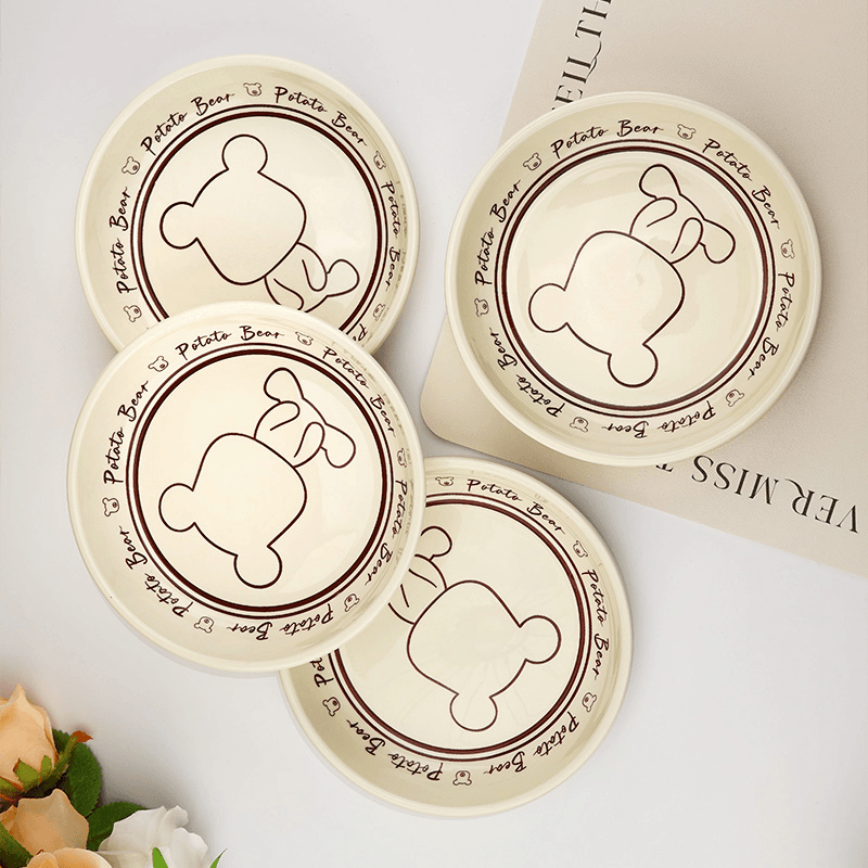 7.3英寸卡通可爱奶油熊家用防滑饭盘餐具LM瓷盘烤箱菜盘盘子