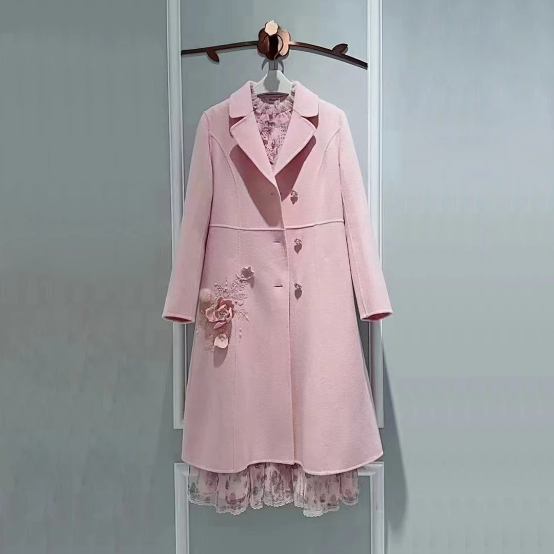 2024上新双面呢100%绵羊毛毛呢外套长款AMW6105