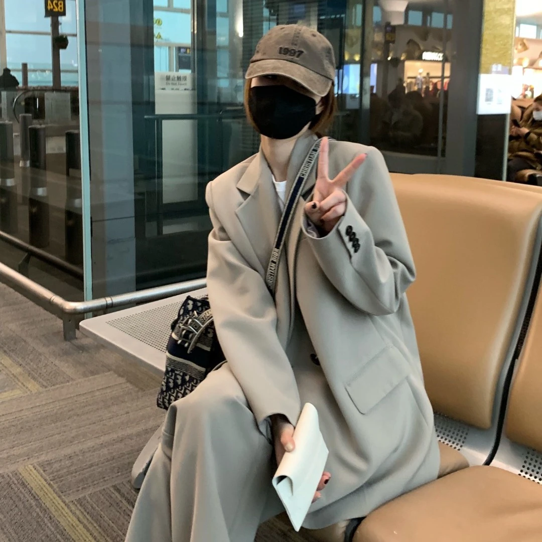 【娇菲猫】幂式休闲老爹小西装套装女春季新款韩版洋气宽松两件套