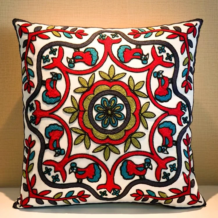 民族风刺绣抱枕沙发客厅办公室午睡靠垫床头靠枕中式抱枕套不含芯