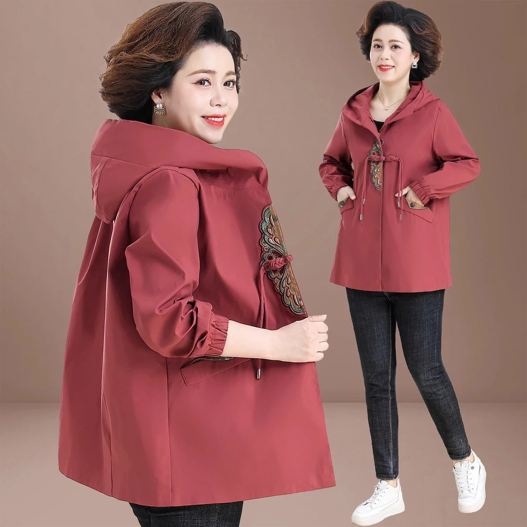 民族风贵夫人妈妈风衣外套春秋中老年人大码女装秋装上衣加肥加大