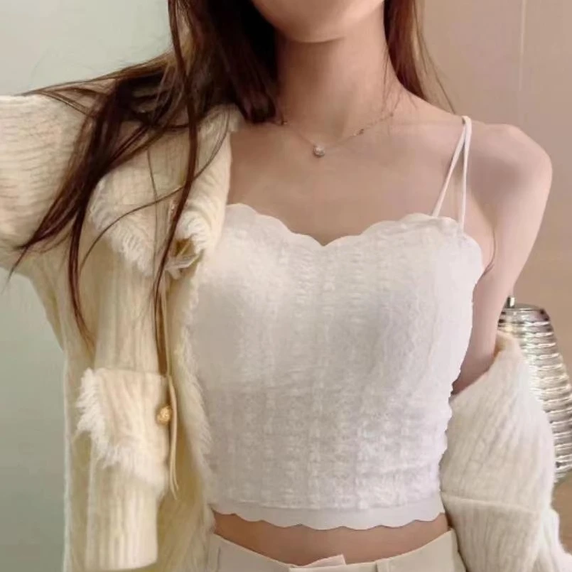 2025新款蕾丝性感纯欲小吊带抹胸美背上衣花边打底内搭背心内衣女