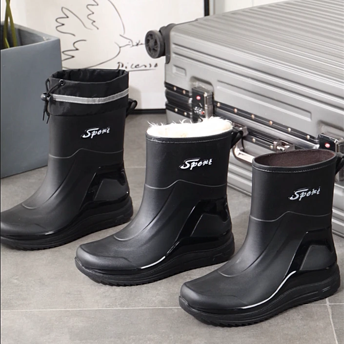 新款雨鞋男外穿防水专用厨房防滑钓鱼鞋时尚雨靴高档水鞋加绒保暖