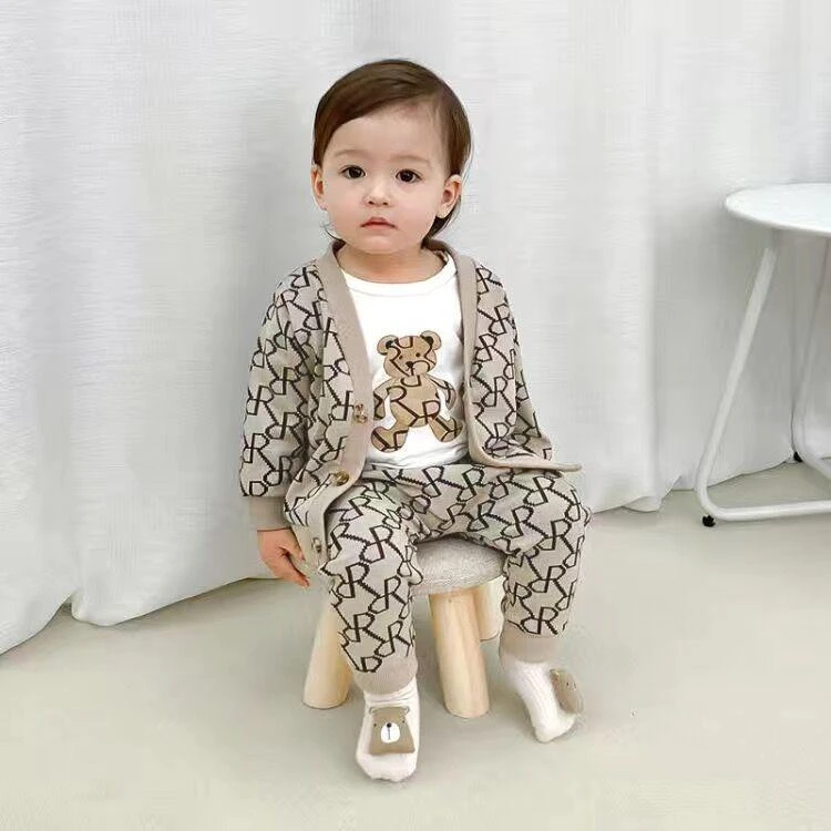 【新款三件套】婴幼儿宝宝春秋套装字母时尚长袖外套卫衣裤子科学