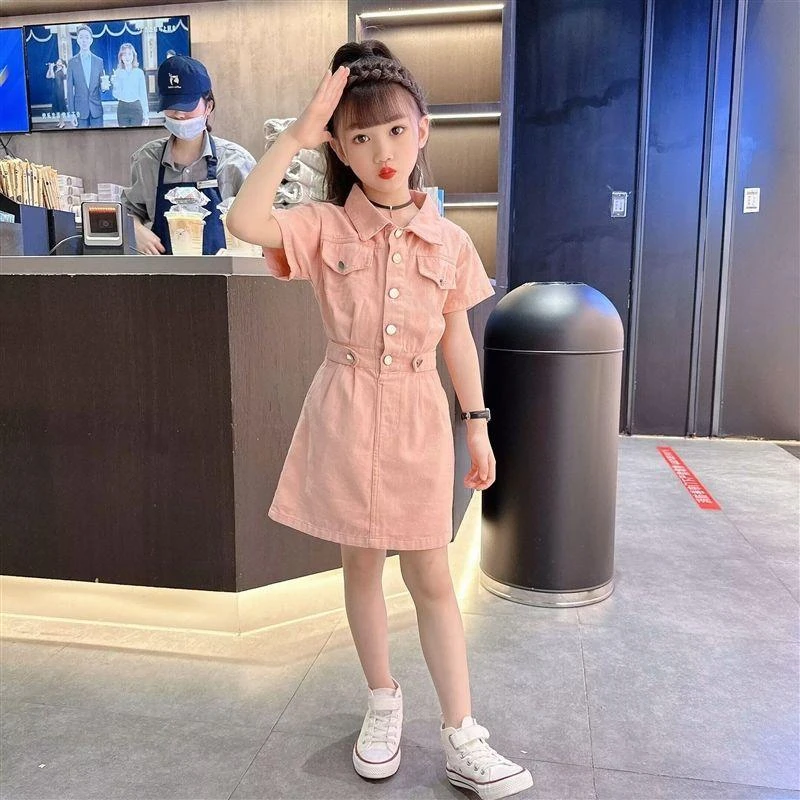 【女童洋装】夏季新款洋派儿童夏装学院风短袖科学大童网红工装裙子