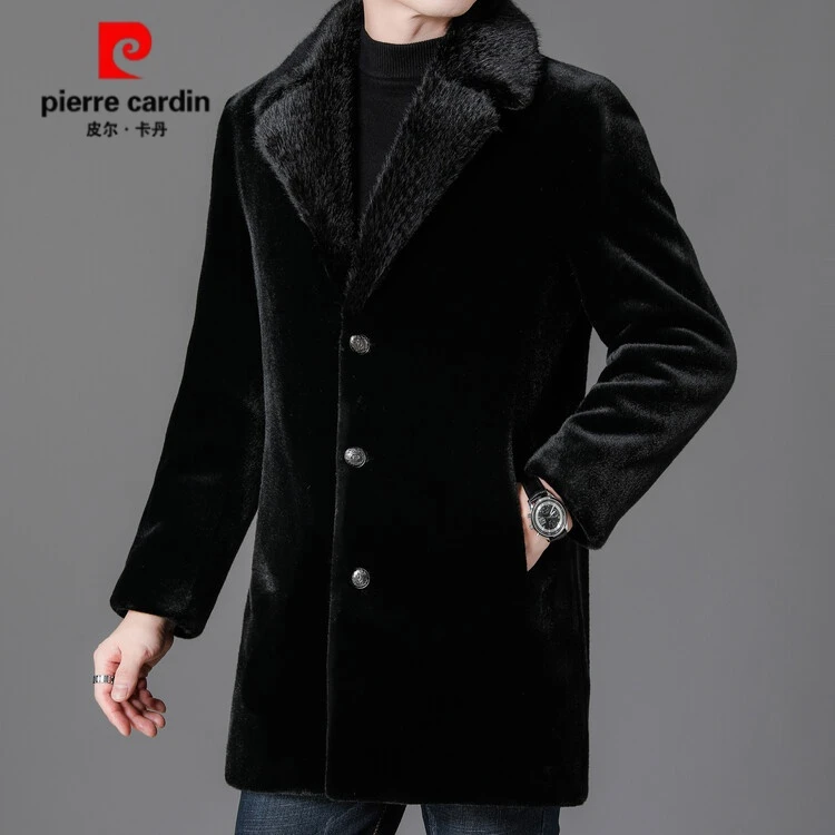 皮尔卡丹爆款主推保暖新款修身皮毛一体男士冬季户外亲肤翻领外套