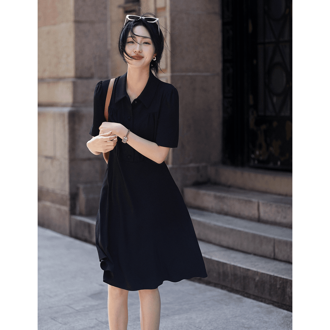 黑色法式赫本风polo大码连衣裙女夏季2024新款轻熟风显瘦气质长裙