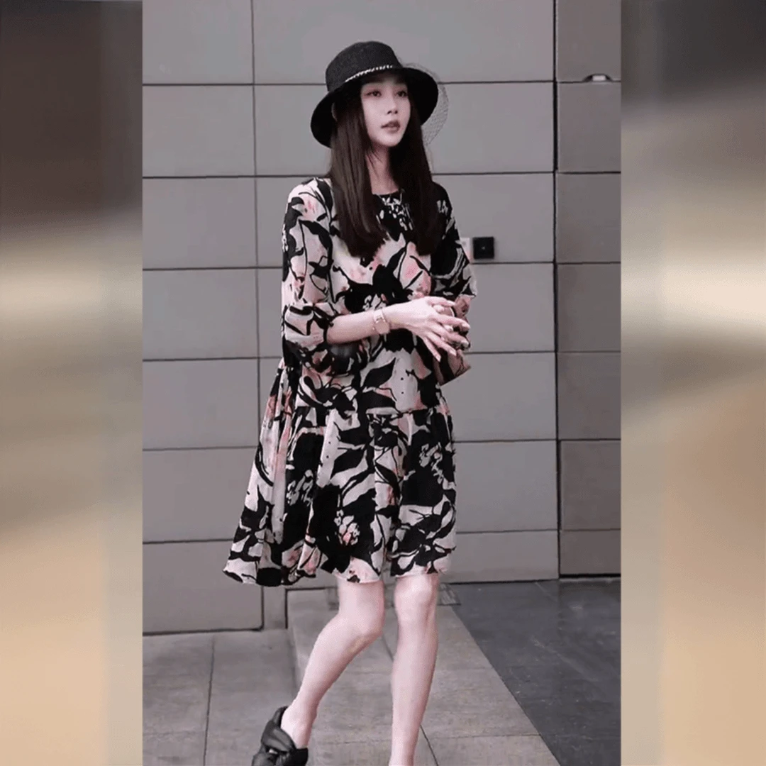 法式轻奢高级感印花连衣裙2025夏季新款简约精致时尚大码气质女