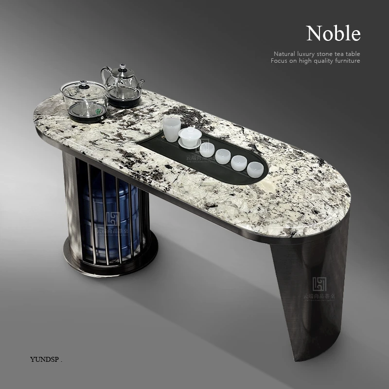 现代简约茶桌高端大气设计师茶台天山暮雪奢石天然大理石功夫茶桌