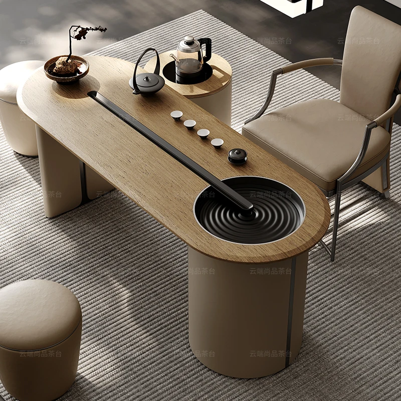 实木茶桌别墅设计师客厅阳台茶桌椅组合家用原创轻奢白蜡木茶台