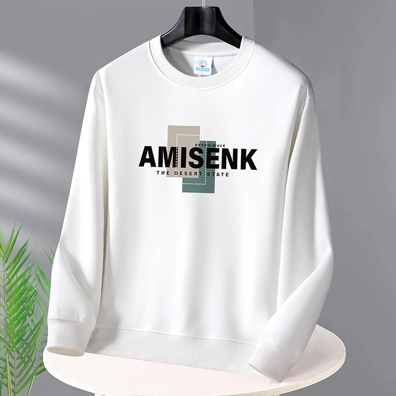 2024新款休闲卫衣男生潮流秋冬款加绒加厚无帽宽松圆领套头长袖