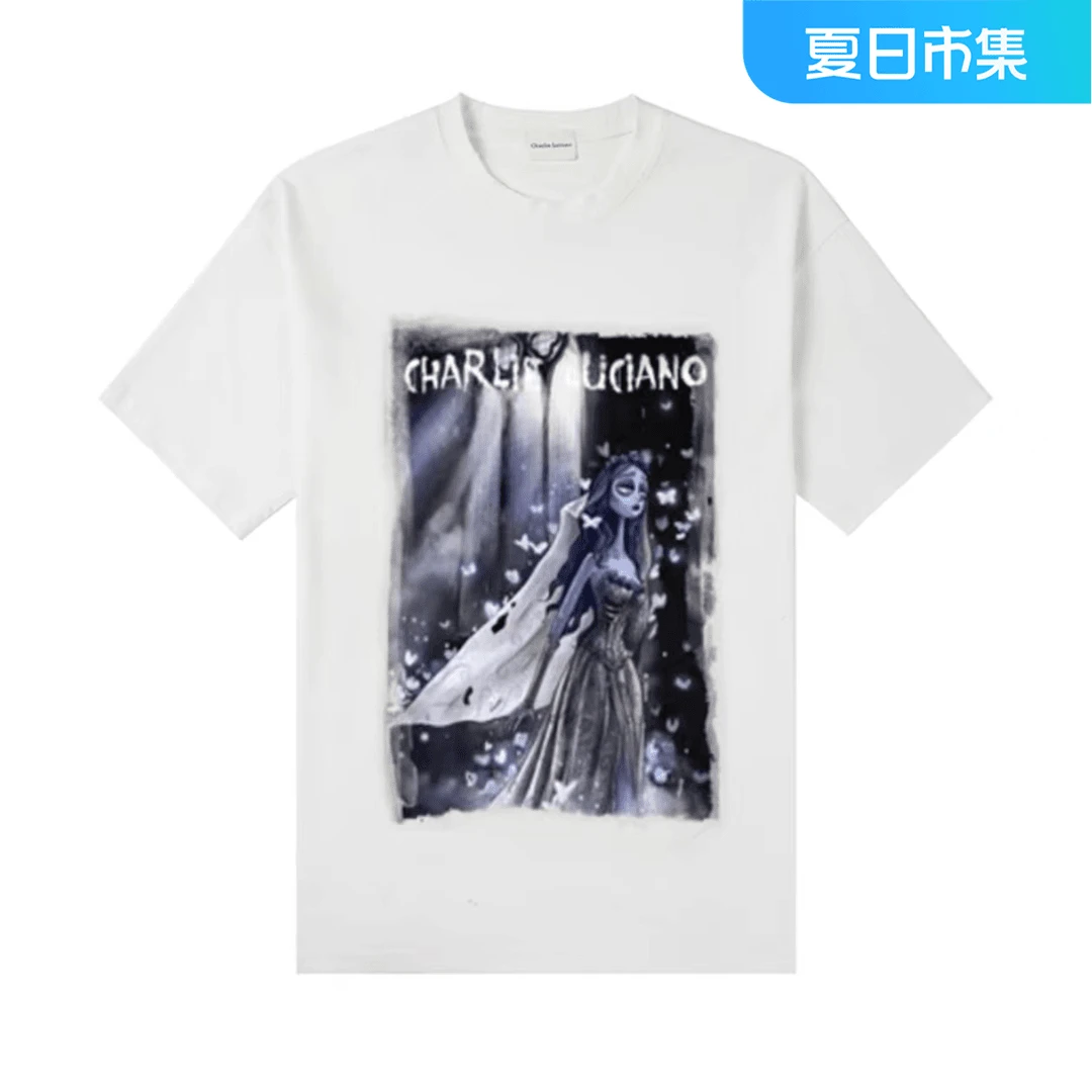 CharlieLuciano新款新娘印花个性短袖t恤潮牌夏季宽松情侣时尚
