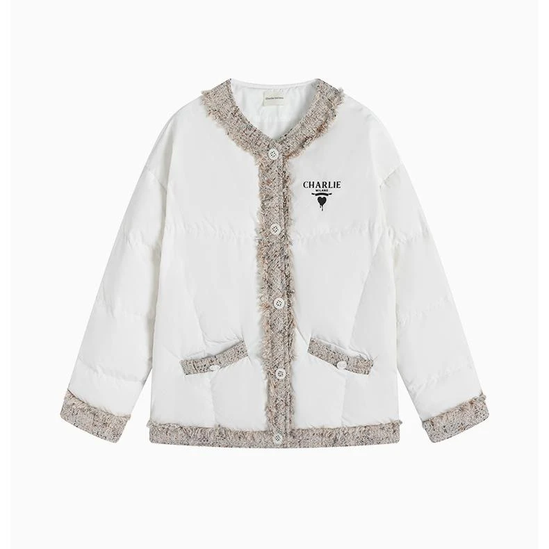 Charlie Luciano小香风拼接秋冬设计感潮牌时尚羽绒服外套