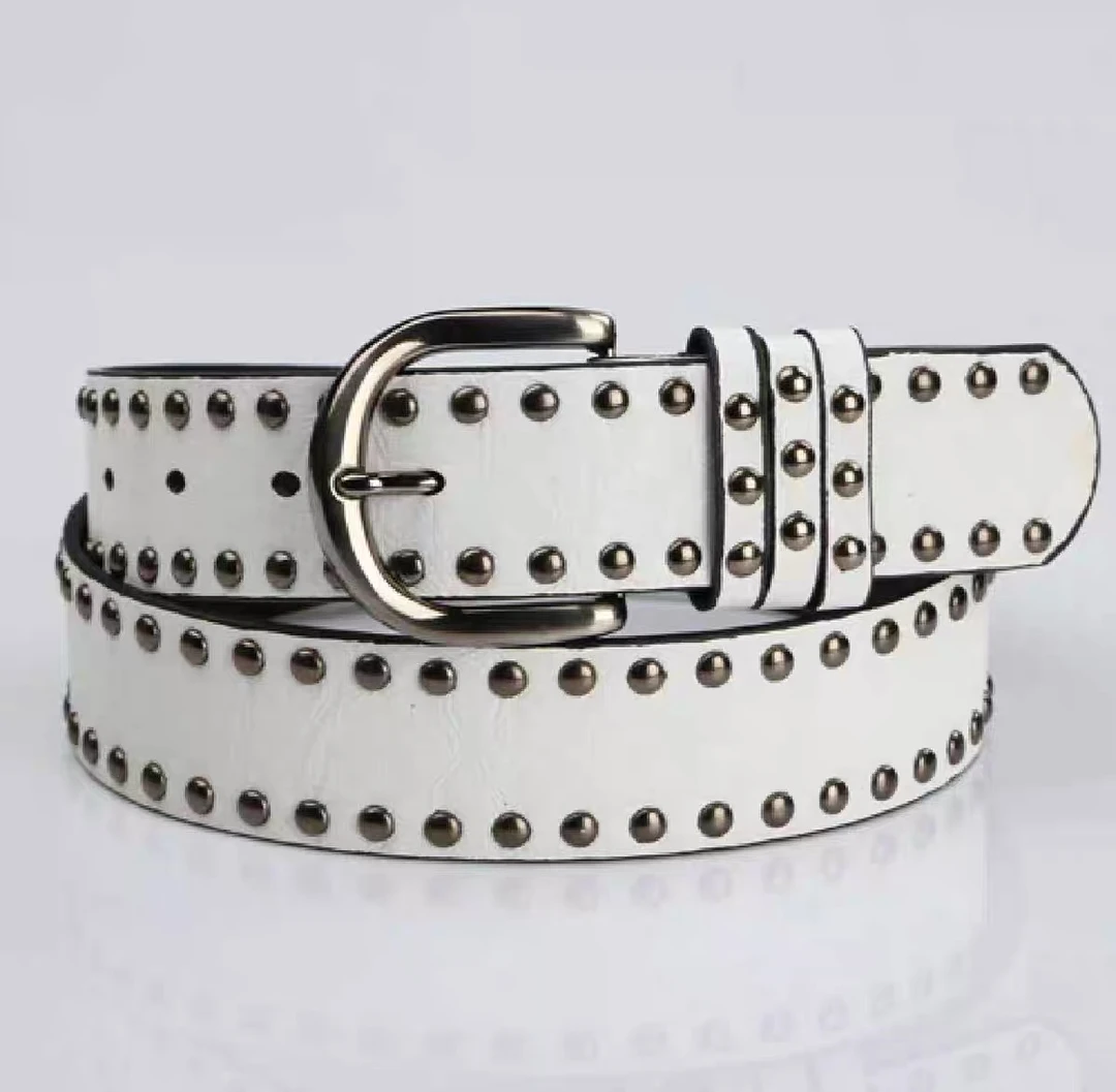 白色朋克风y2k复古腰带女款2024新款夏铆钉皮带百搭装饰牛仔裤宽
