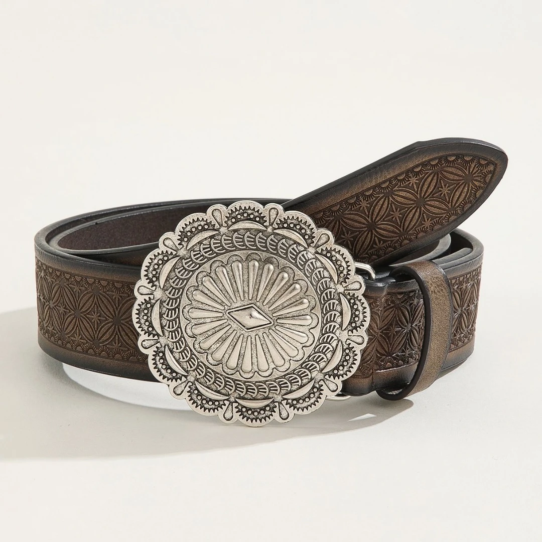 皮带男加厚霸气潮流大圆花扣同款加宽牛头耐用青少年腰带