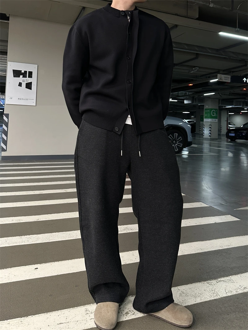 24秋冬重磅加厚毛呢混纺廓形弯刀休闲长裤韩版潮流休闲裤百搭