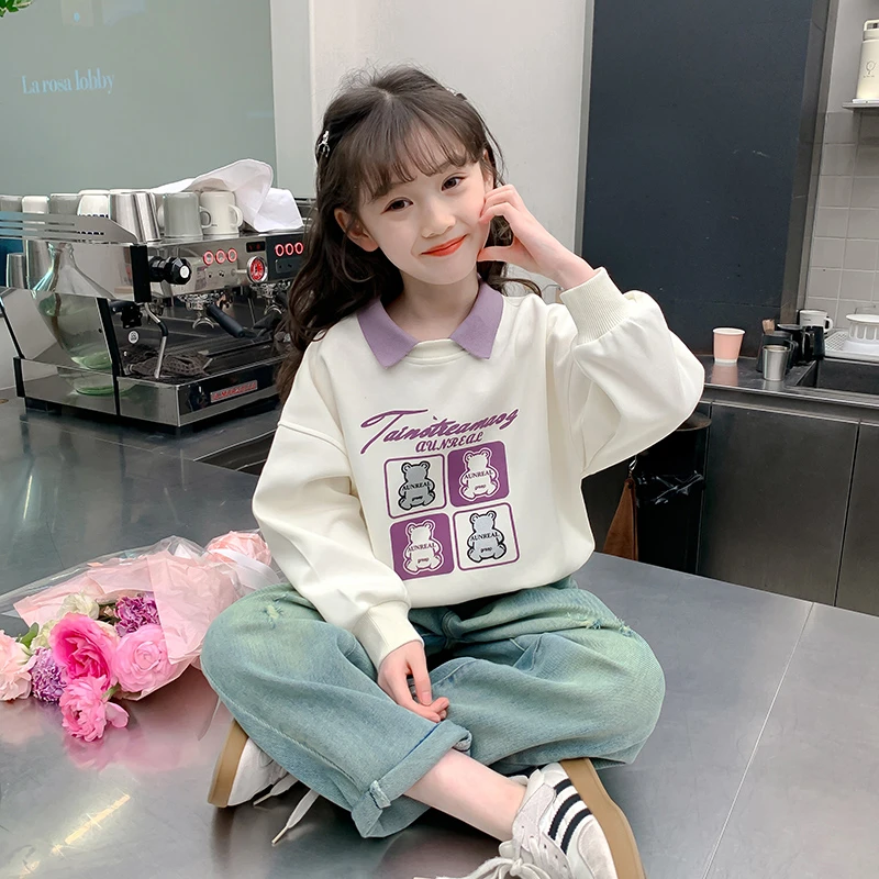 女童卫衣长袖翻领2025新款百搭polo领春季衣服中大童春秋款上衣潮