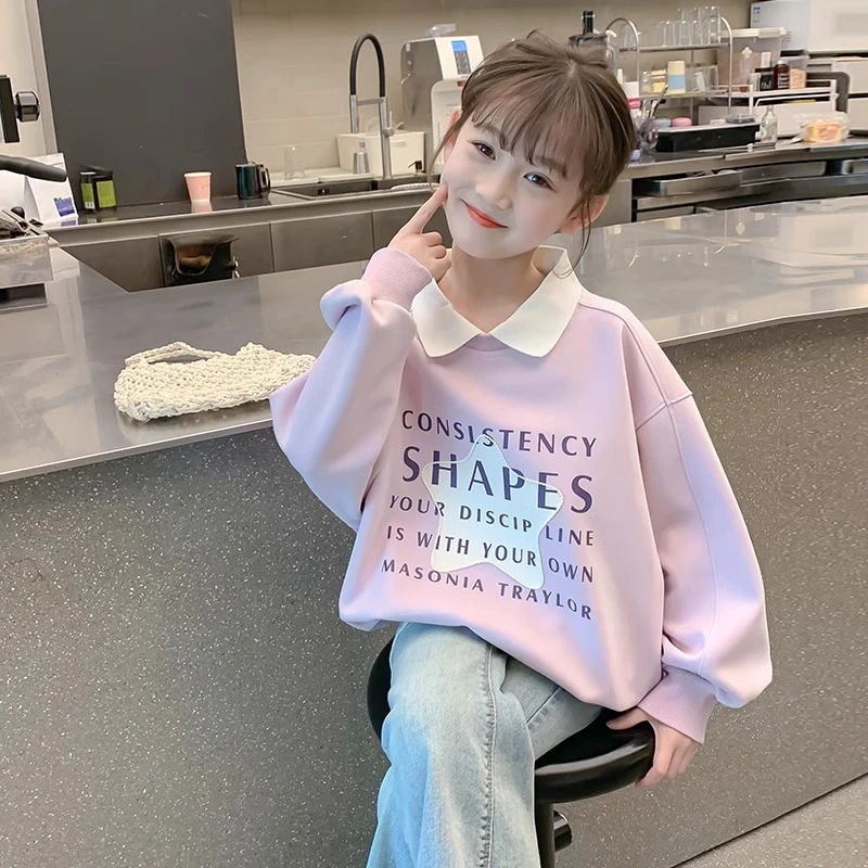 女童卫衣春装2025新款儿童小女孩春秋季洋气时髦韩版翻领上衣大童