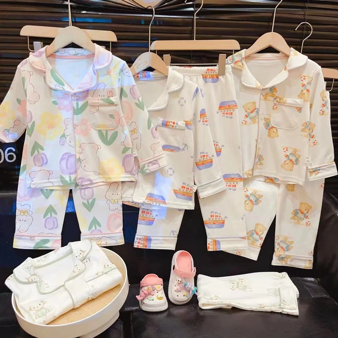 2025新款儿童纯棉翻领家居服卡通可爱男女童高端家居服