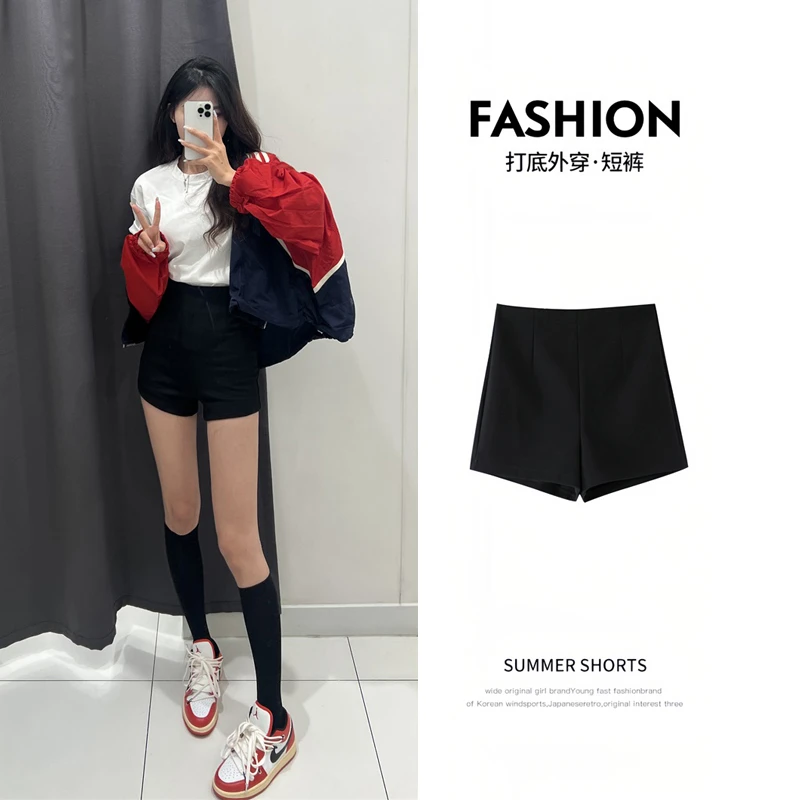 秋冬新款黑色时尚西装短裤热裤外穿高腰团下衣失踪辣妹紧身打底裤