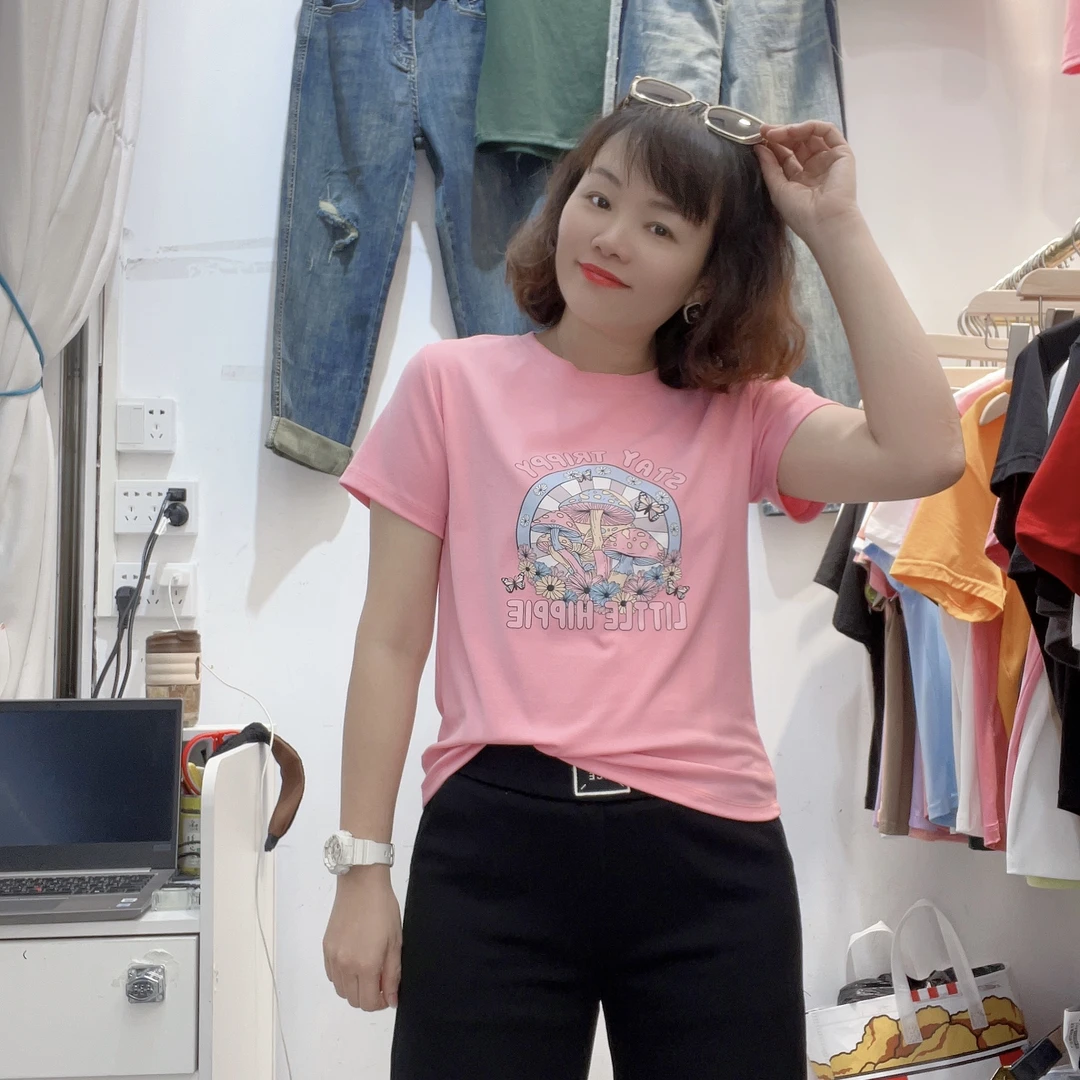 【米萱】蘑菇印花休闲时尚韩版修身分码T恤